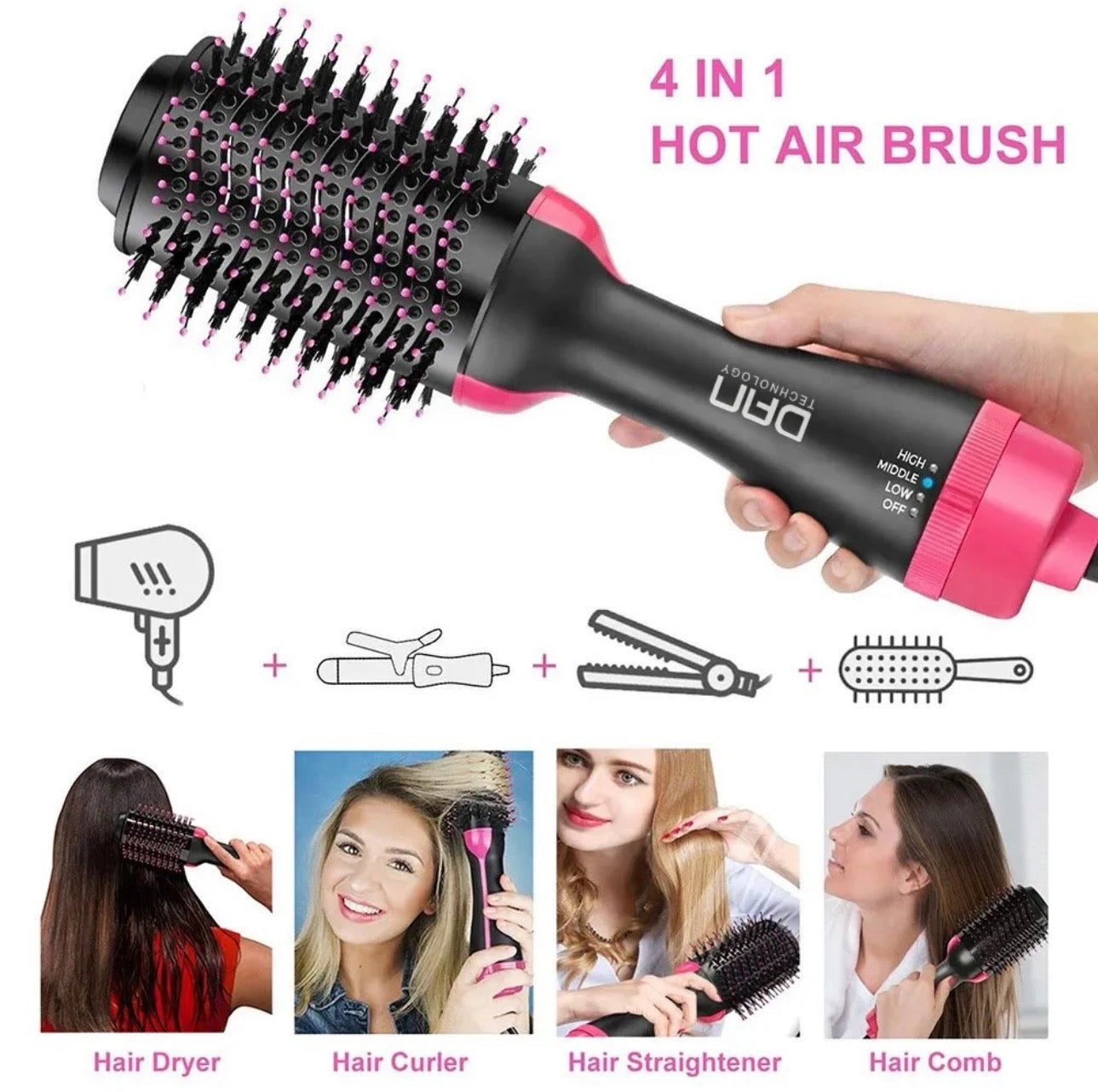 One Step Hair Dryer & Volumizer Brush – 3 in 1 Hot Air Hair Styler for Straightening, Curling & Frizz Control – Salon Blowout at Home