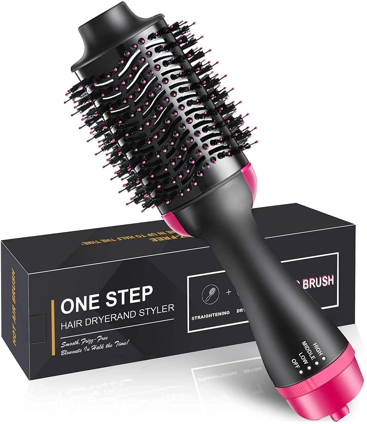 One Step Hair Dryer & Volumizer Brush – 3 in 1 Hot Air Hair Styler for Straightening, Curling & Frizz Control – Salon Blowout at Home
