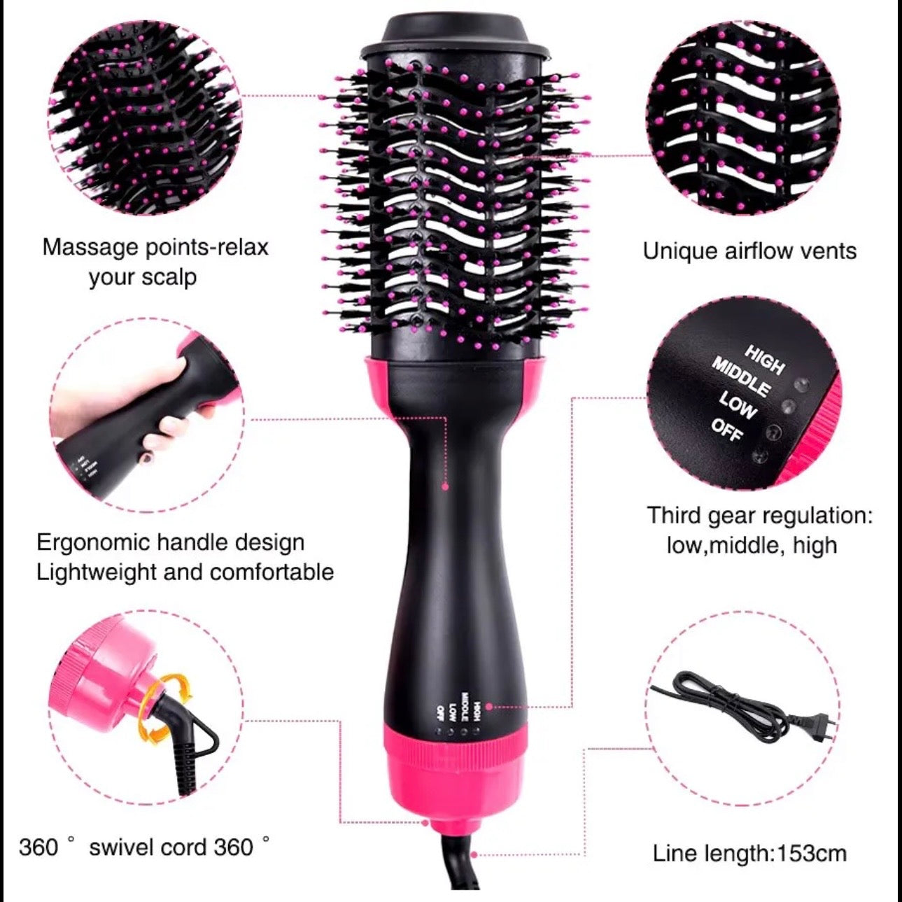 One Step Hair Dryer & Volumizer Brush – 3 in 1 Hot Air Hair Styler for Straightening, Curling & Frizz Control – Salon Blowout at Home