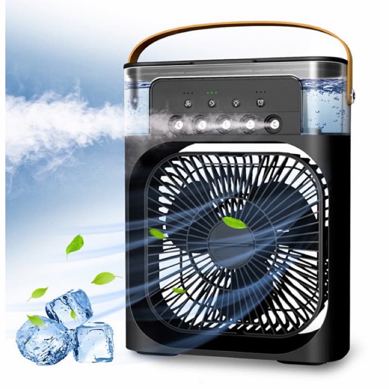 Trending Mini Air Conditioner Fan 3 In 1 | Portable Desk Cooling Fan with Water Spray Humidifier & LED Light | USB Rechargeable Air Cooler for Home & Office